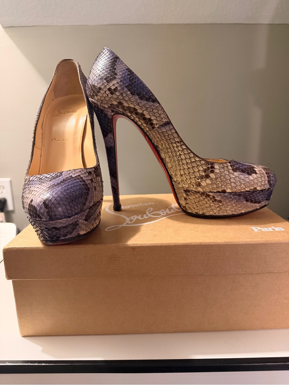 Christian Louboutin Purple Snake-Print Platform Pumps